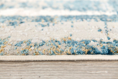 Tapis bleu contemporain abstrait Mirage
