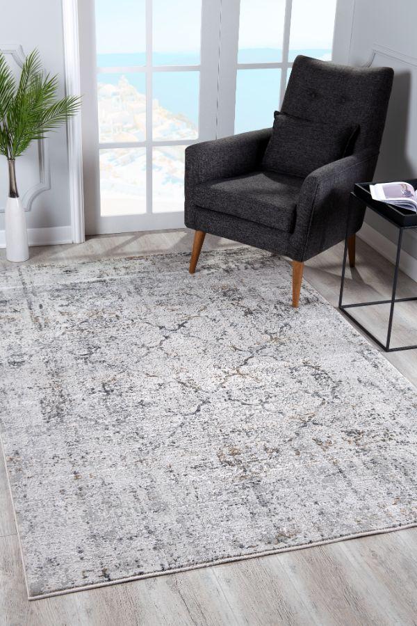Mirelle Distressed Trellis Contemporary Grey and Cream Indoor Rug