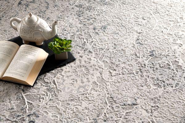 Mirage Collection Modern Damask Area Rug, Cream Grey