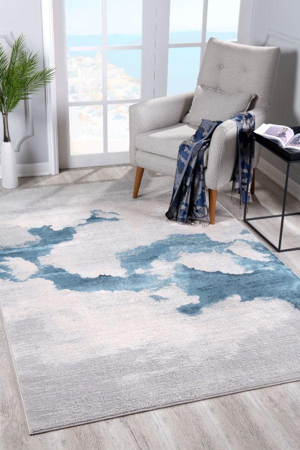 Kumo Abstract Cloud Contemporary Blue and Grey Indoor Rug