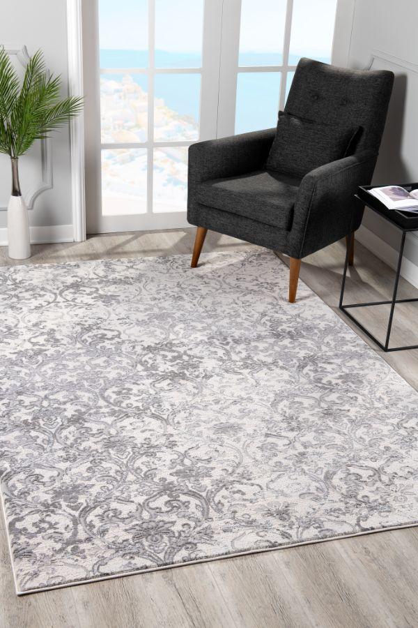 Civita Distressed Damask Transitional Beige and Grey Indoor Rug
