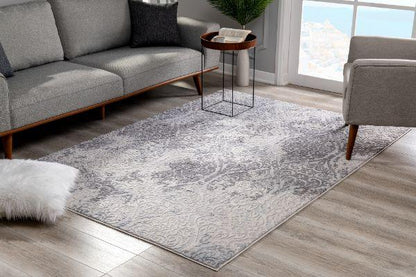 Oasis Collection Modern Damask Area Rug and Doormat, Cream