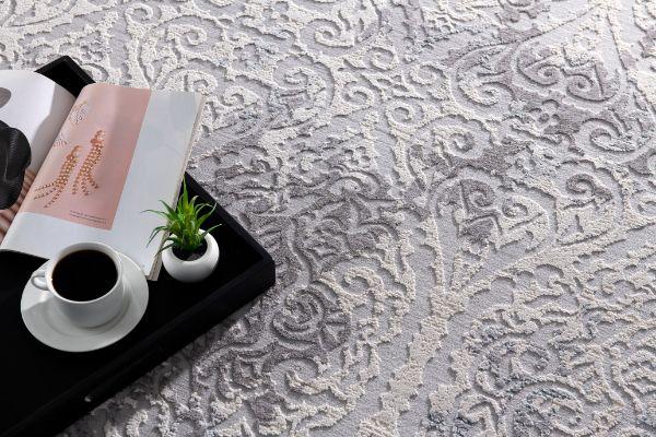 Serica Distressed Damask Transitional Grey and Beige Indoor Rug