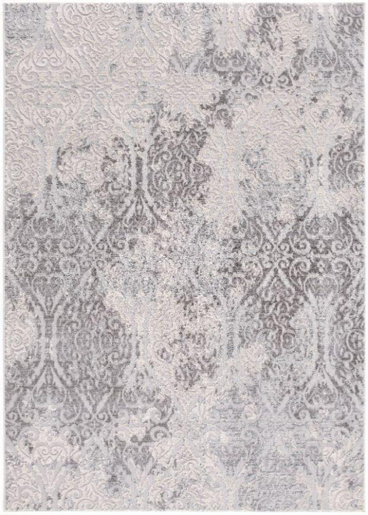 Alfombra de interior de damasco envejecido de Serica, de estilo transicional, en gris y beige