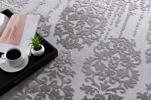 Ravenna Distressed Damask Transitional Grey and Beige Indoor Rug