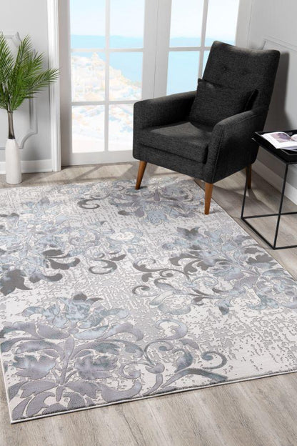 Oasis Collection Modern Floral Area Rug, Blue