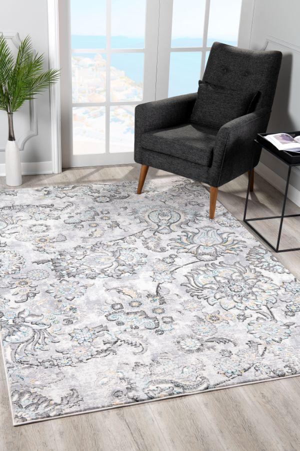 Oasis Collection Modern Floral Area Rug, Grey