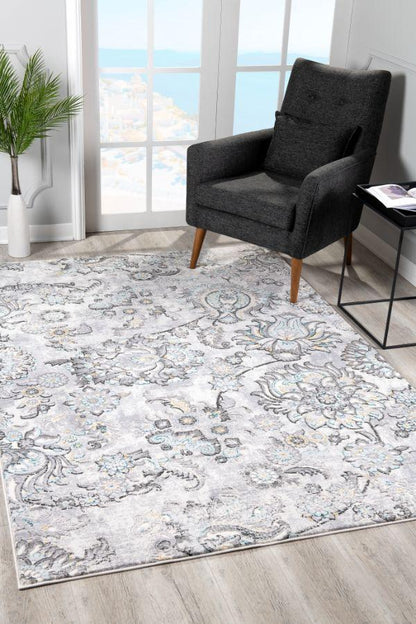 Oasis Collection Modern Floral Area Rug, Grey