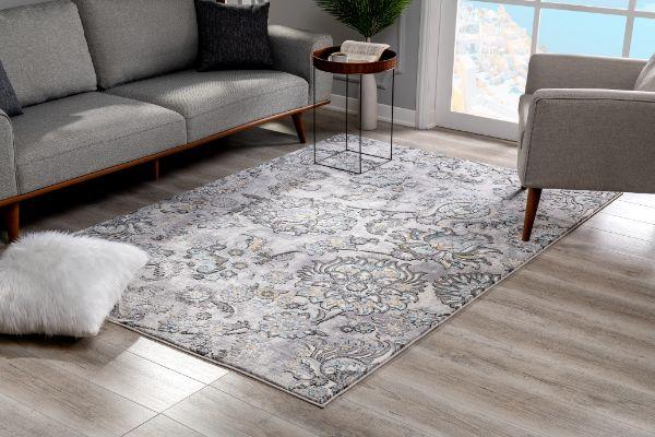 Oasis Collection Modern Floral Area Rug, Grey