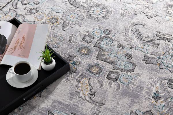 Oasis Collection Modern Floral Area Rug, Grey