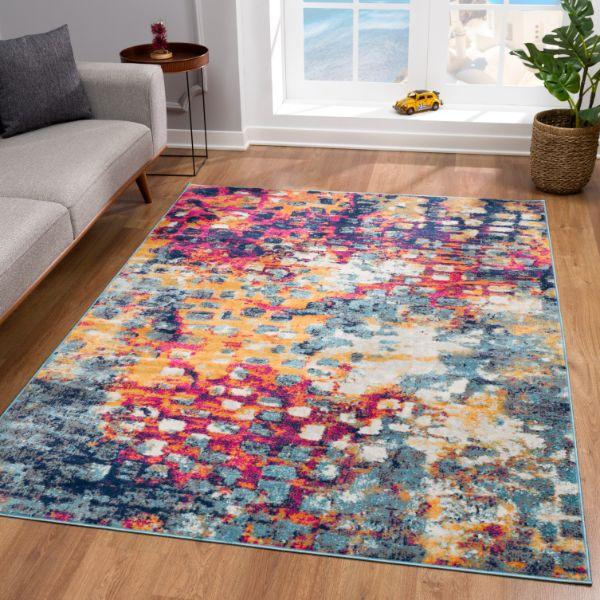 Ziya Abstract Distressed Contemporary Yellow and Blue Indoor Rug