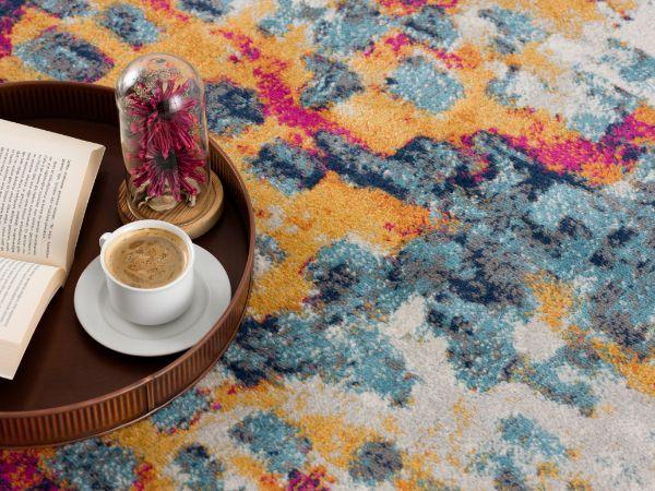 Ziya Abstract Distressed Contemporary Yellow and Blue Indoor Rug