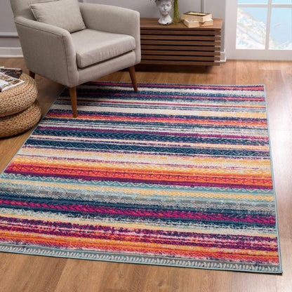 Savannah Collection Modern Striped Area Rug And Runner, Multicolor