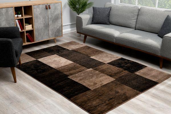 Tapis marron à carreaux géométriques Montage
