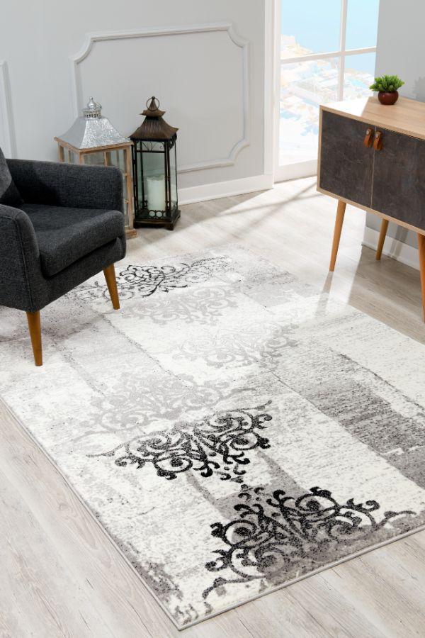 Montage Collection Modern Abstract Area Rug And Runner , Grey