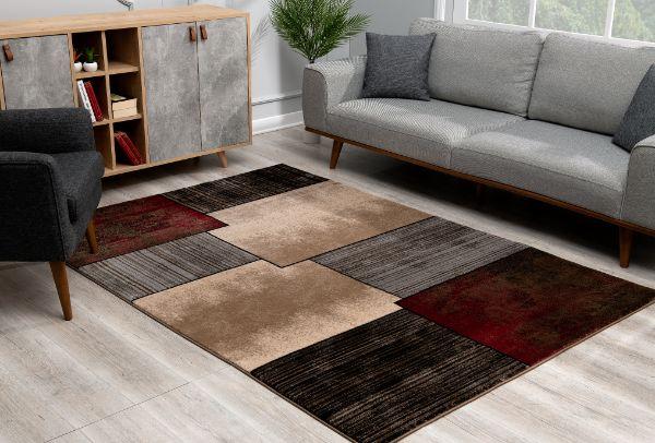 Ember Abstract Contemporary Brown and Red Indoor Rug