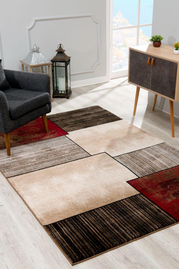 Montage Collection Modern Abstract Area Rug And Runner, Brown