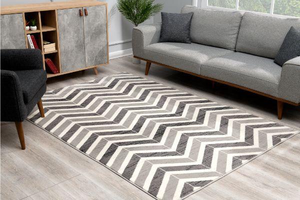 Montage Collection Modern Chevron Area Rug And Runner, Grey