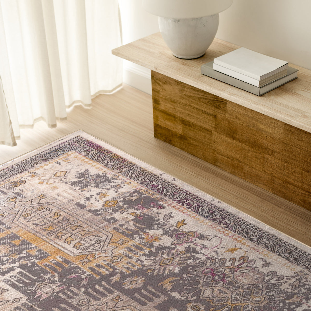 Paletta Distressed Medallion Transitional Grey and Beige Indoor Rug