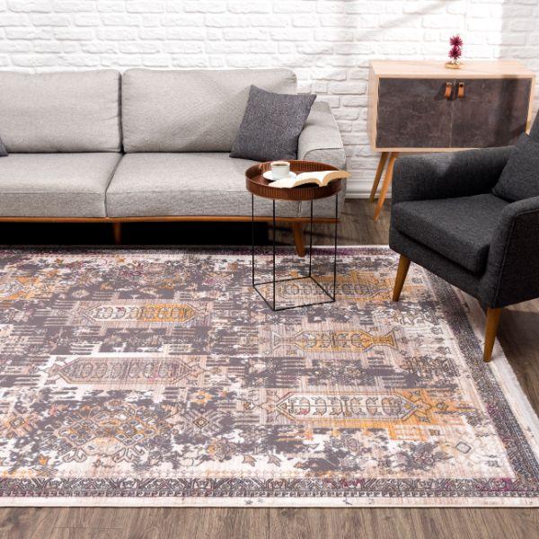 Paletta Distressed Medallion Transitional Grey and Beige Indoor Rug